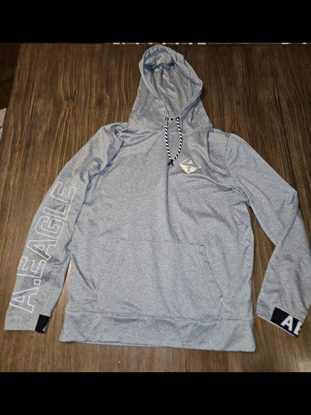 American Eagle Outfitters Light Gray Hoodie with Logo Sleeve